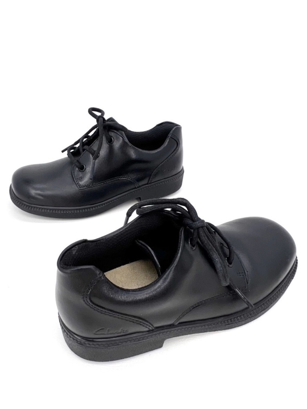 Clarks Shoes Black Leather Lace-up Dress Shoes Boy’s Size 13.5 Uniform New